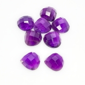 24.60 Carat African Amethyst 10mm Checkerboard Heart Shape AA Grade Cabochons Parcel - Total 8 Pcs.