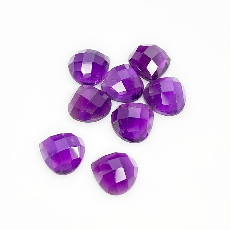 24.60 Carat African Amethyst 10mm Checkerboard Heart Shape AA Grade Cabochons Parcel - Total 8 Pcs.