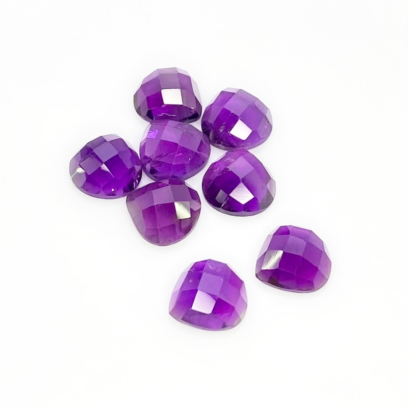 24.60 Carat African Amethyst 10mm Checkerboard Heart Shape AA Grade Cabochons Parcel - Total 8 Pcs.
