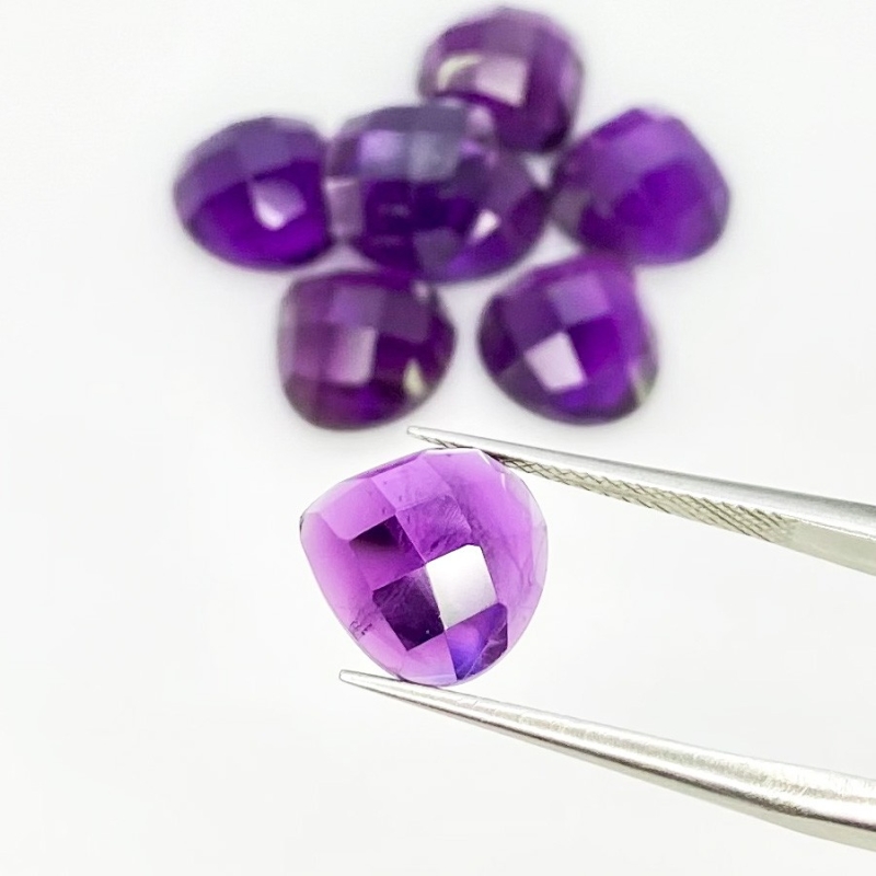 24.60 Carat African Amethyst 10mm Checkerboard Heart Shape AA Grade Cabochons Parcel - Total 8 Pcs.