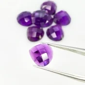 24.60 Carat African Amethyst 10mm Checkerboard Heart Shape AA Grade Cabochons Parcel - Total 8 Pcs.