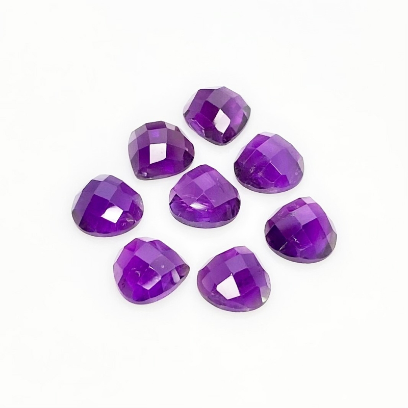 24.60 Carat African Amethyst 10mm Checkerboard Heart Shape AA Grade Cabochons Parcel - Total 8 Pcs.
