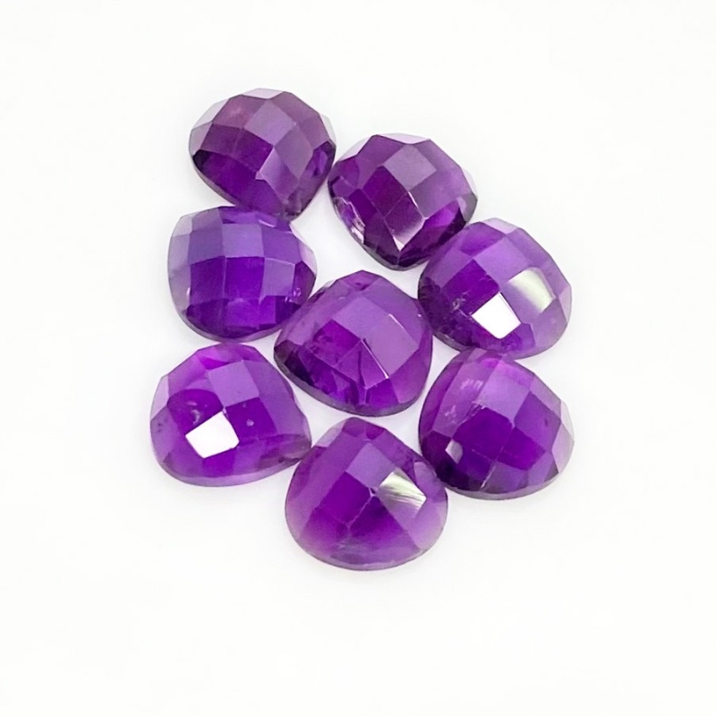 24.60 Carat African Amethyst 10mm Checkerboard Heart Shape AA Grade Cabochons Parcel - Total 8 Pcs.