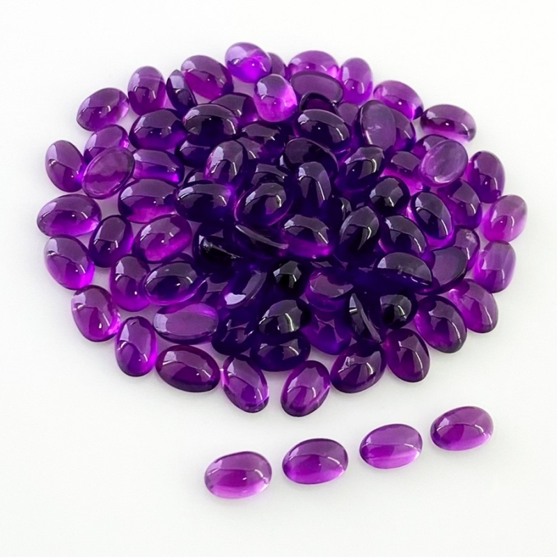 52.60 Carat African Amethyst 6x4mm Smooth Oval Shape A Grade Cabochons Parcel - Total 100 Pcs.
