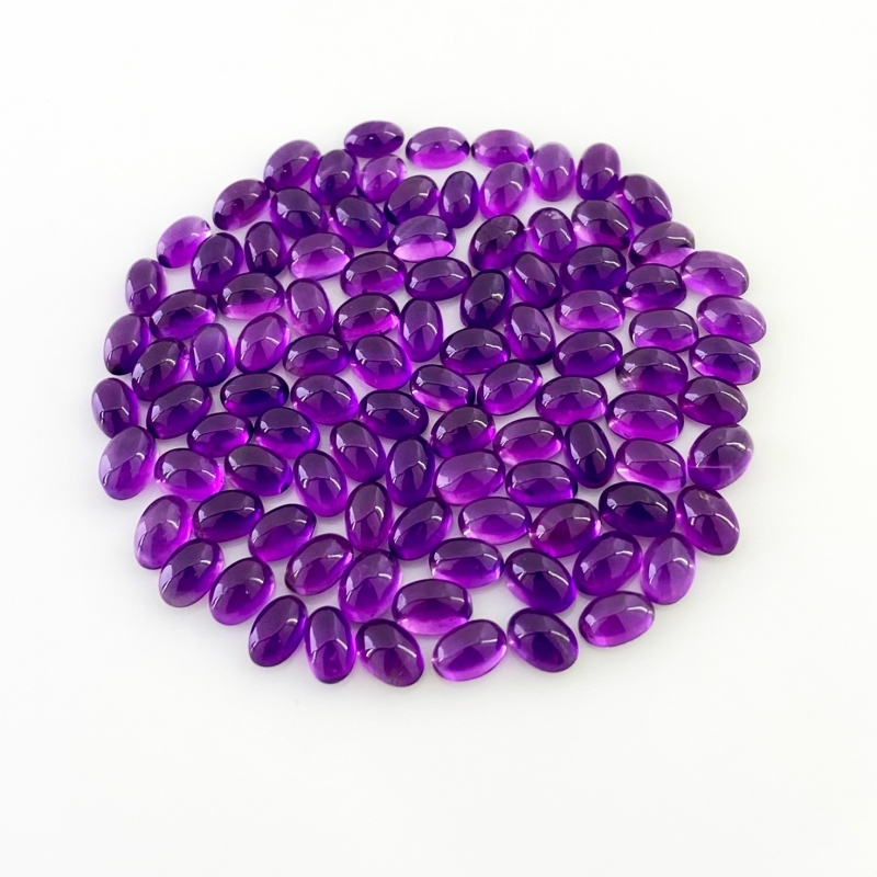 52.60 Carat African Amethyst 6x4mm Smooth Oval Shape A Grade Cabochons Parcel - Total 100 Pcs.