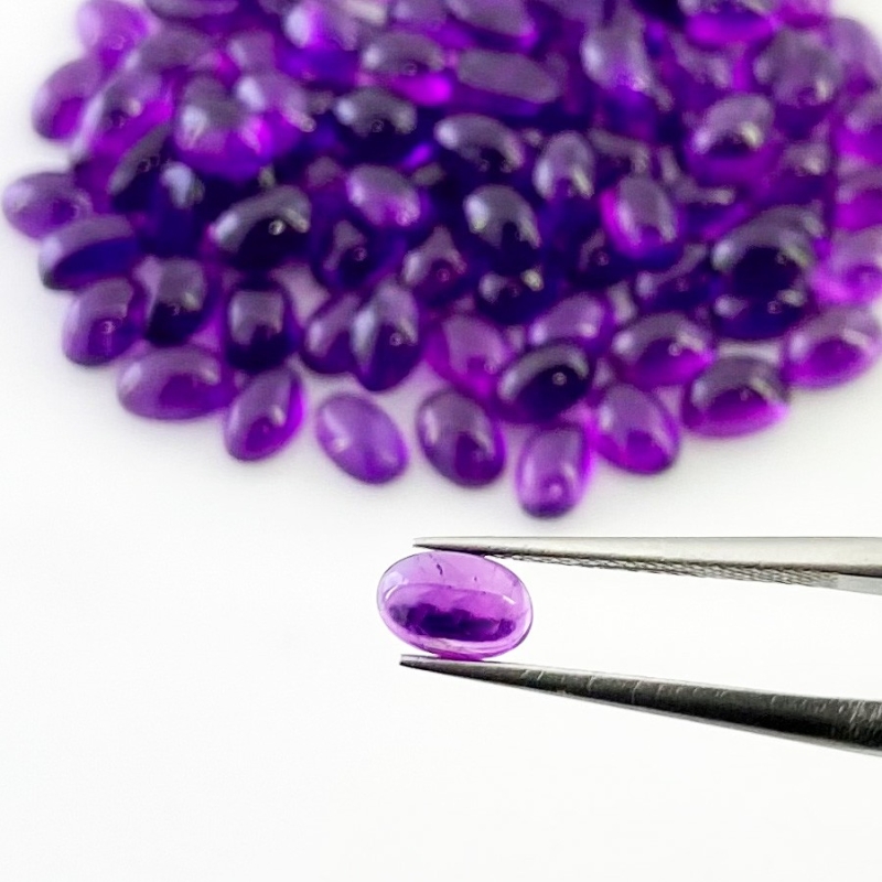 50.40 Carat African Amethyst 6x4mm Smooth Oval Shape A Grade Cabochons Parcel - Total 100 Pcs.