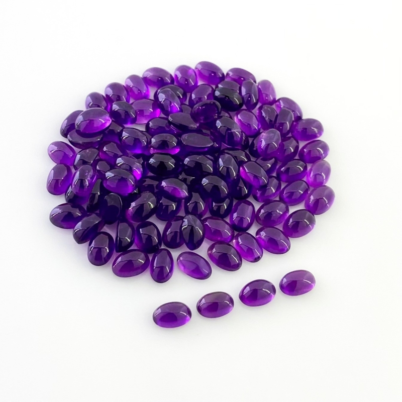 50.40 Carat African Amethyst 6x4mm Smooth Oval Shape A Grade Cabochons Parcel - Total 100 Pcs.