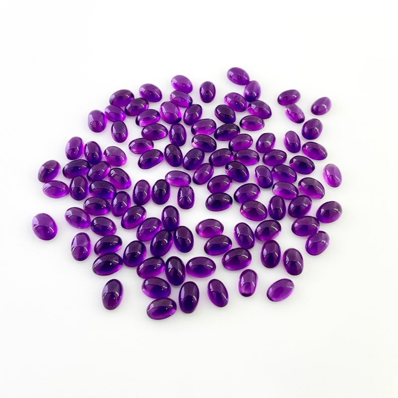 50.40 Carat African Amethyst 6x4mm Smooth Oval Shape A Grade Cabochons Parcel - Total 100 Pcs.