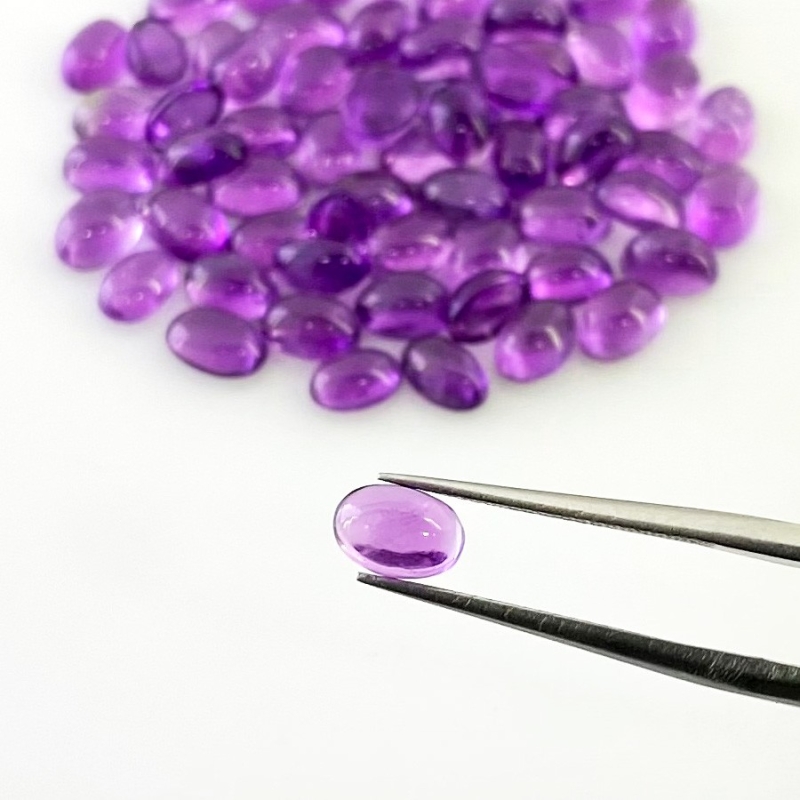 34.25 Carat African Amethyst 6x4mm Smooth Oval Shape A Grade Cabochons Parcel - Total 65 Pcs.