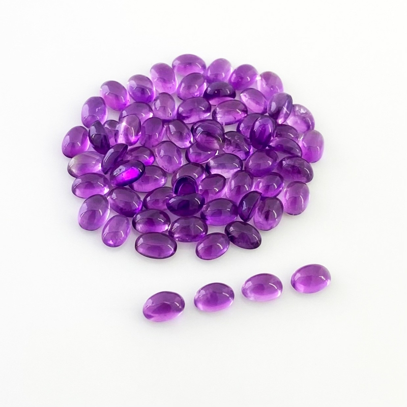 34.25 Carat African Amethyst 6x4mm Smooth Oval Shape A Grade Cabochons Parcel - Total 65 Pcs.