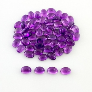 34.25 Carat African Amethyst 6x4mm Smooth Oval Shape A Grade Cabochons Parcel - Total 65 Pcs.