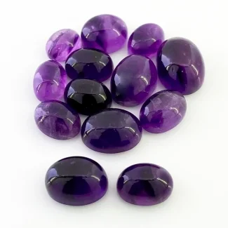 113.8 Carat African Amethyst 11x9-18x13mm Smooth Oval Shape B Grade Cabochons Parcel - Total 13 Pcs.