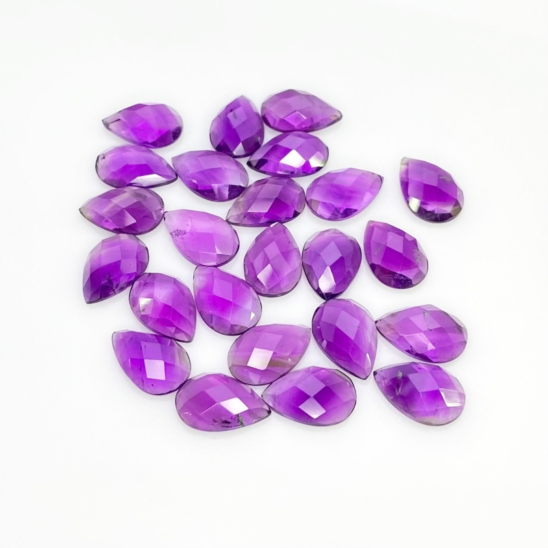 53.10 Carat African Amethyst 12x8mm Checkerboard Pear Shape A Grade Cabochons Parcel - Total 25 Pcs.