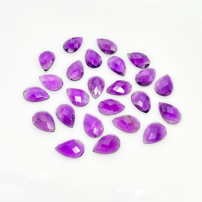53.10 Carat African Amethyst 12x8mm Checkerboard Pear Shape A Grade Cabochons Parcel - Total 25 Pcs.