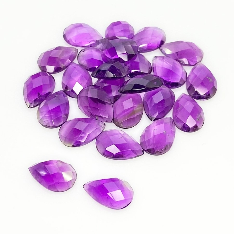 53.10 Carat African Amethyst 12x8mm Checkerboard Pear Shape A Grade Cabochons Parcel - Total 25 Pcs.