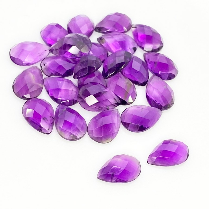 53.10 Carat African Amethyst 12x8mm Checkerboard Pear Shape A Grade Cabochons Parcel - Total 25 Pcs.