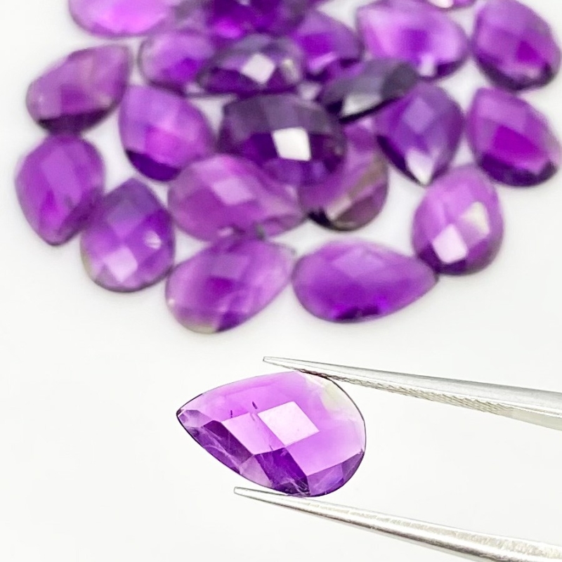 53.10 Carat African Amethyst 12x8mm Checkerboard Pear Shape A Grade Cabochons Parcel - Total 25 Pcs.