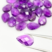 53.10 Carat African Amethyst 12x8mm Checkerboard Pear Shape A Grade Cabochons Parcel - Total 25 Pcs.
