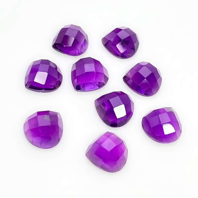 26.80 Carat African Amethyst 10mm Checkerboard Heart Shape AA Grade Cabochons Parcel - Total 9 Pcs.