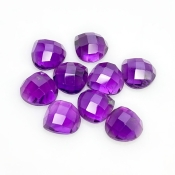 26.80 Carat African Amethyst 10mm Checkerboard Heart Shape AA Grade Cabochons Parcel - Total 9 Pcs.