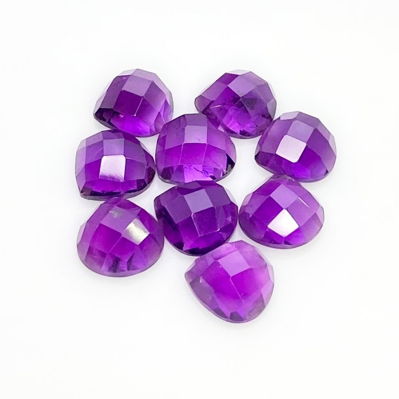 26.80 Carat African Amethyst 10mm Checkerboard Heart Shape AA Grade Cabochons Parcel - Total 9 Pcs.