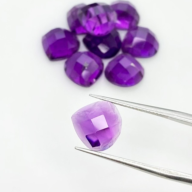 26.80 Carat African Amethyst 10mm Checkerboard Heart Shape AA Grade Cabochons Parcel - Total 9 Pcs.