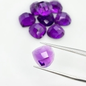 26.80 Carat African Amethyst 10mm Checkerboard Heart Shape AA Grade Cabochons Parcel - Total 9 Pcs.