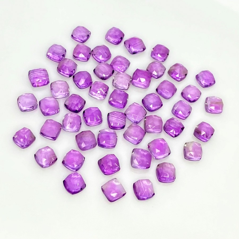 34.45 Carat African Amethyst 5mm Rose Cut Square Cushion Shape AA Grade Cabochons Parcel - Total 50 Pcs.