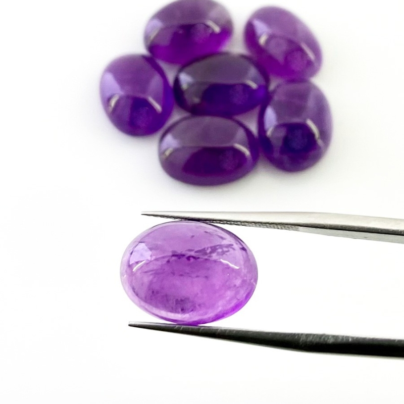 45.30 Cts. African Amethyst 14x10mm Smooth Oval Shape A Grade Cabochons Parcel - Total 7 Pcs.