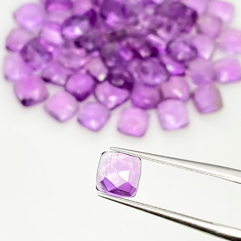 64.70 Carat African Amethyst 6mm Rose Cut Square Cushion Shape AA Grade Cabochons Parcel - Total 65 Pcs.
