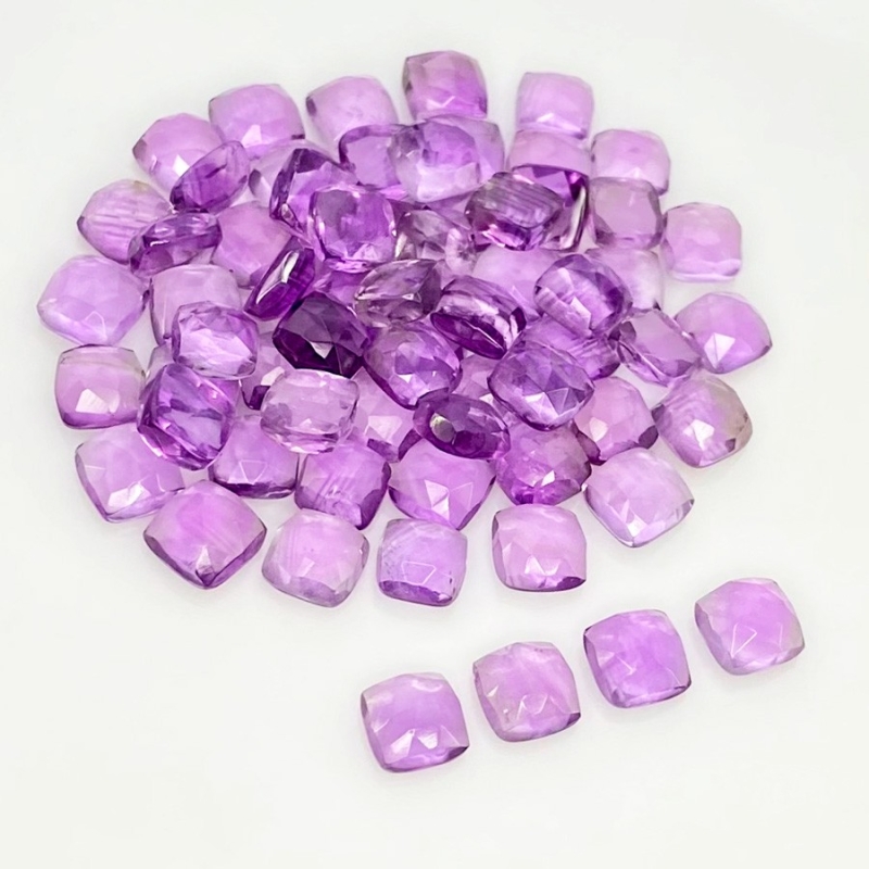 64.70 Carat African Amethyst 6mm Rose Cut Square Cushion Shape AA Grade Cabochons Parcel - Total 65 Pcs.