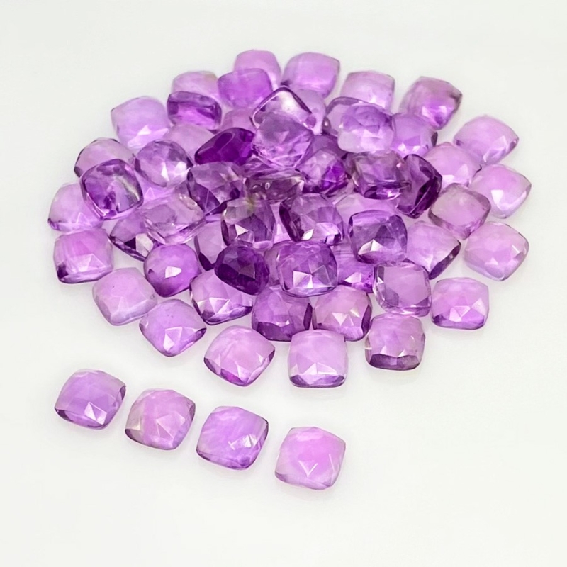 64.70 Carat African Amethyst 6mm Rose Cut Square Cushion Shape AA Grade Cabochons Parcel - Total 65 Pcs.