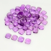 64.70 Carat African Amethyst 6mm Rose Cut Square Cushion Shape AA Grade Cabochons Parcel - Total 65 Pcs.