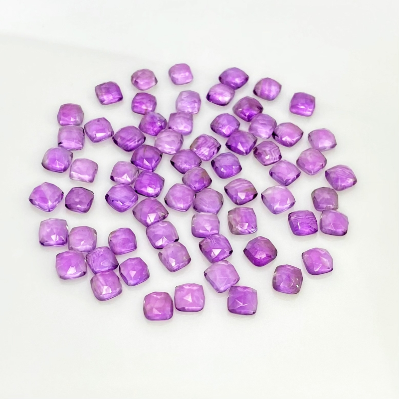 64.70 Carat African Amethyst 6mm Rose Cut Square Cushion Shape AA Grade Cabochons Parcel - Total 65 Pcs.
