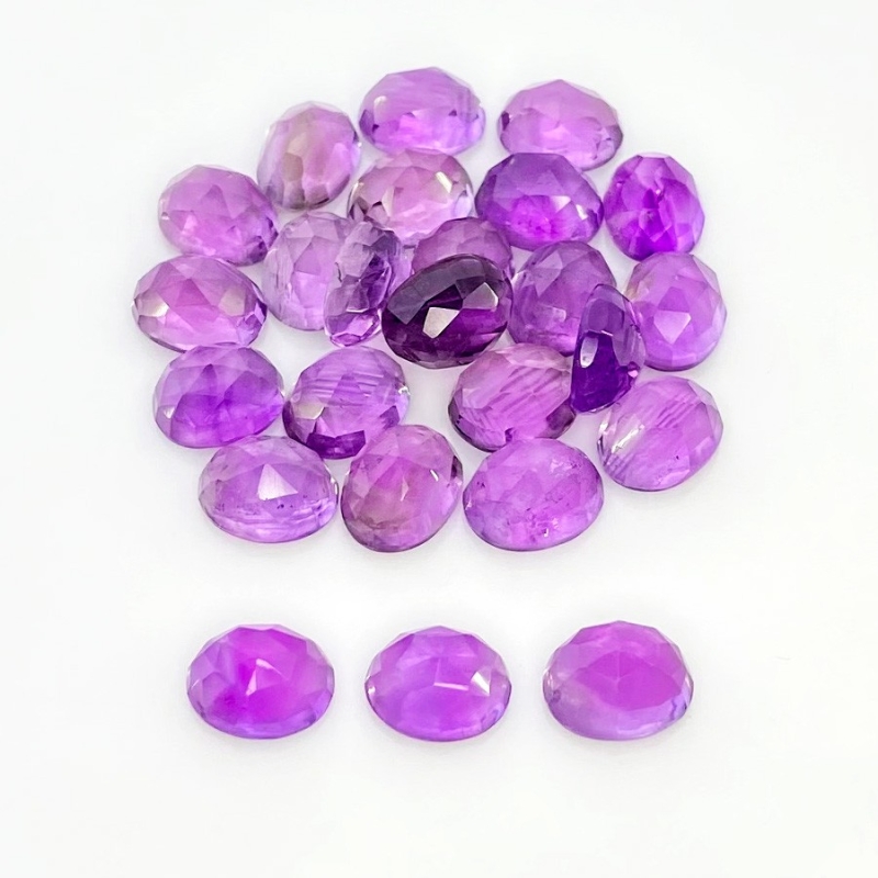 51.70 Carat African Amethyst 9x7mm Rose Cut Oval Shape AA Grade Cabochons Parcel - Total 25 Pcs.