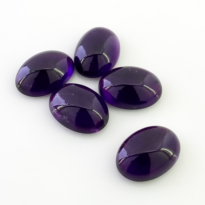 56.50 Carat African Amethyst 18x13mm Smooth Oval Shape A Grade Cabochons Parcel - Total 5 Pcs.