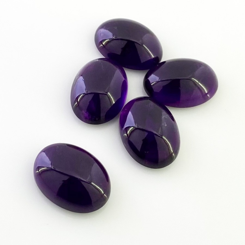 56.50 Carat African Amethyst 18x13mm Smooth Oval Shape A Grade Cabochons Parcel - Total 5 Pcs.