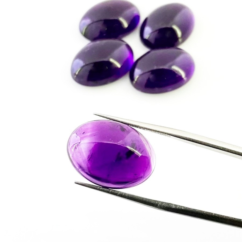 56.30 Carat African Amethyst 18x13mm Smooth Oval Shape A Grade Cabochons Parcel - Total 5 Pcs.