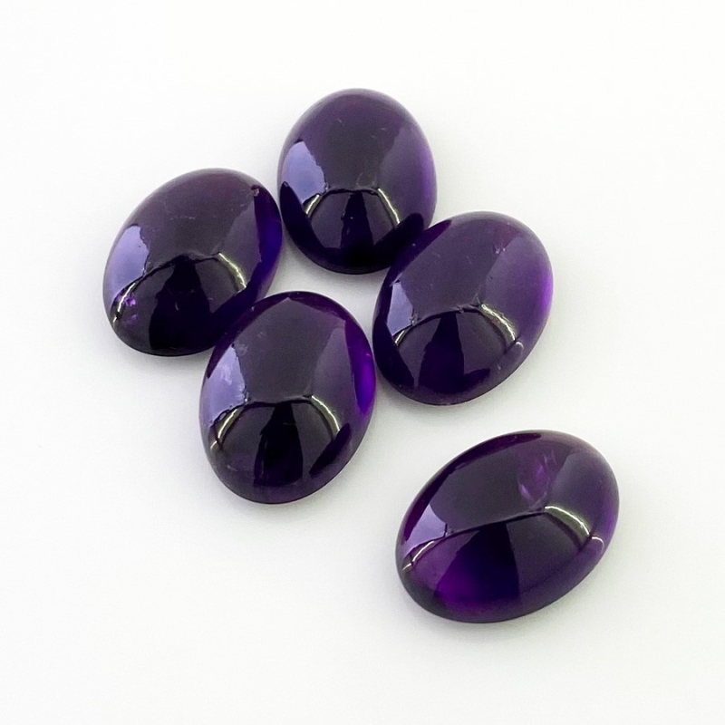 56.30 Carat African Amethyst 18x13mm Smooth Oval Shape A Grade Cabochons Parcel - Total 5 Pcs.