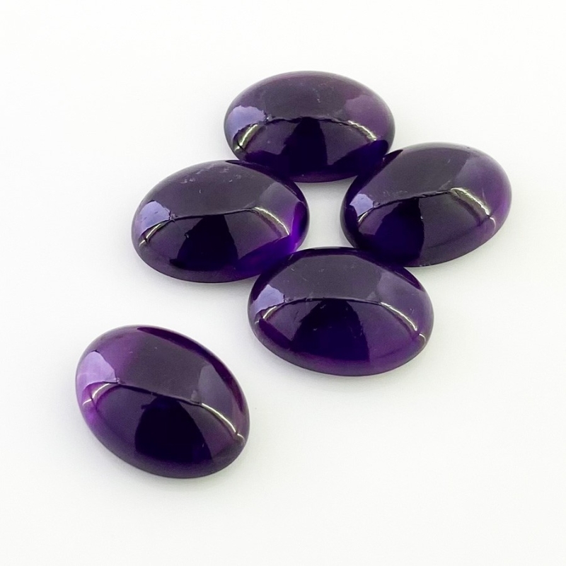56.30 Carat African Amethyst 18x13mm Smooth Oval Shape A Grade Cabochons Parcel - Total 5 Pcs.
