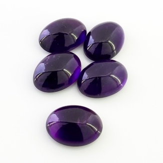 56.30 Carat African Amethyst 18x13mm Smooth Oval Shape A Grade Cabochons Parcel - Total 5 Pcs.