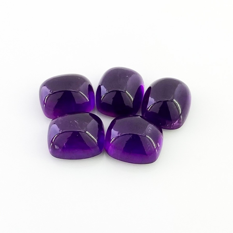 53.75 Carat African Amethyst 14x12mm Smooth Cushion Shape A Grade Cabochons Parcel - Total 5 Pcs.
