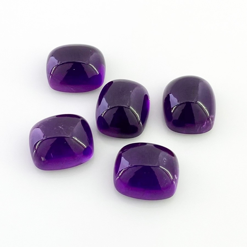 53.75 Carat African Amethyst 14x12mm Smooth Cushion Shape A Grade Cabochons Parcel - Total 5 Pcs.