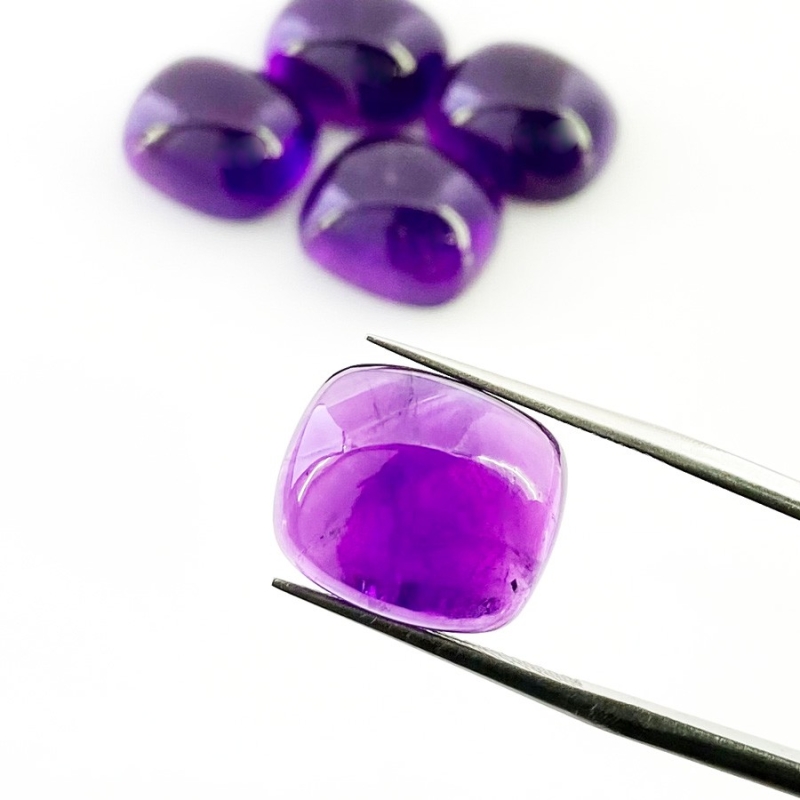 53.75 Carat African Amethyst 14x12mm Smooth Cushion Shape A Grade Cabochons Parcel - Total 5 Pcs.