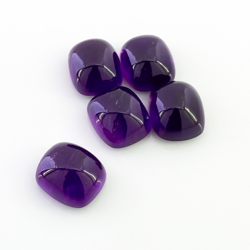53.75 Carat African Amethyst 14x12mm Smooth Cushion Shape A Grade Cabochons Parcel - Total 5 Pcs.