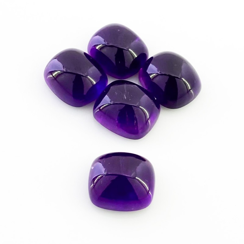 53.75 Carat African Amethyst 14x12mm Smooth Cushion Shape A Grade Cabochons Parcel - Total 5 Pcs.