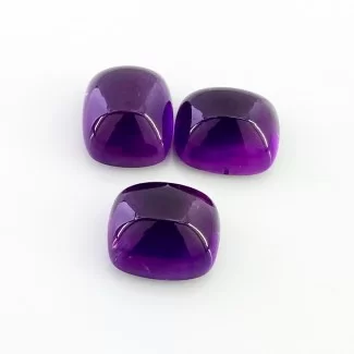 33.45 Carat African Amethyst 14x12mm Smooth Cushion Shape A Grade Cabochons Parcel - Total 3 Pcs.
