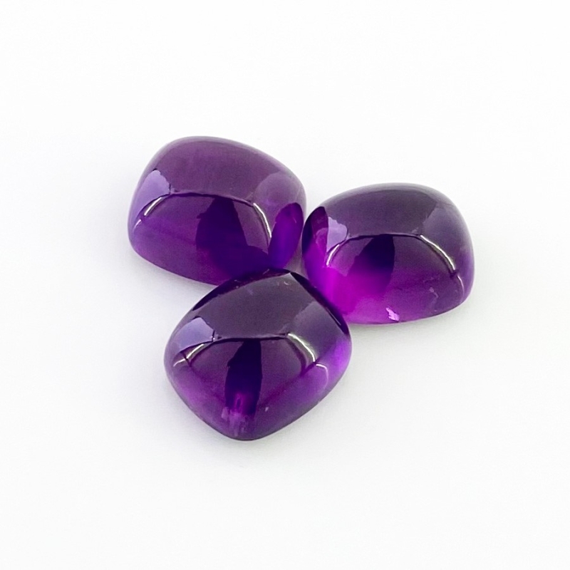 33.45 Carat African Amethyst 14x12mm Smooth Cushion Shape A Grade Cabochons Parcel - Total 3 Pcs.