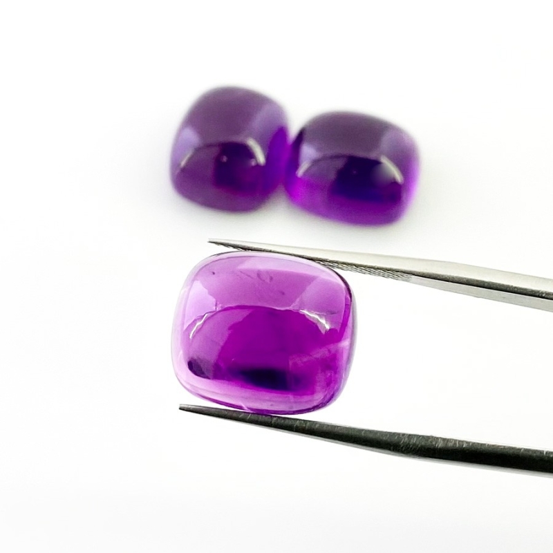 33.45 Carat African Amethyst 14x12mm Smooth Cushion Shape A Grade Cabochons Parcel - Total 3 Pcs.