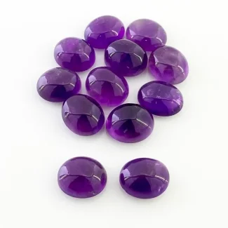 63.80 Cts. African Amethyst 11.5x10-12x10mm Smooth Oval Shape A Grade Cabochons Parcel - Total 12 Pcs.